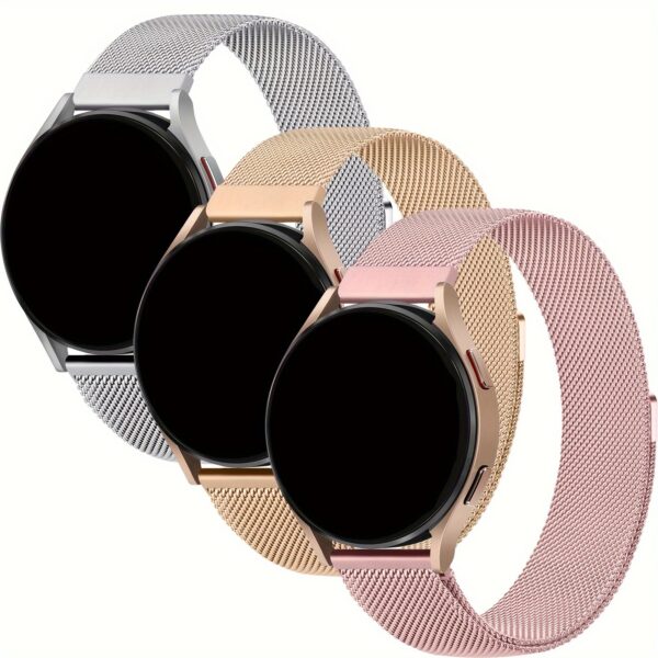 3-Pack Stainless Steel Mesh Milanese Bands with Magnetic Clasp, Compatible with Galaxy Watch 7/6/5/4 - Breathable, Adjustable Strap Fit, 20mm Replacement Wristbands