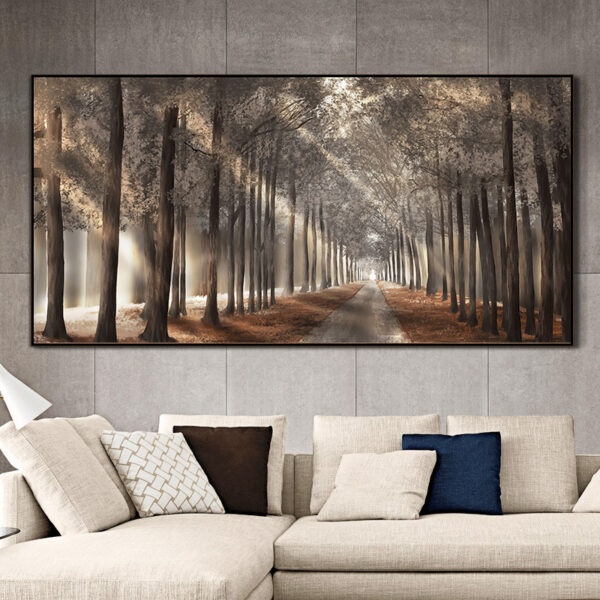 1pc Nature Sunshine Canvas Painting, Trees Poster, Landscape Forest Wall Art Pictures, Scandinavian Prints, For Home Decor, No Frame