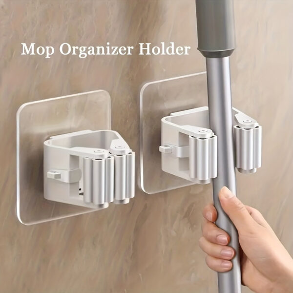 2/4pcs Hanging Mop Storage Rack With Buckle, Punch-free Mop Clip Hook Holder For Bathroom, Plastic Broom Storage Holder, Household Space Saving Storage Organizer For Bedroom, Garden, Bathroom, Home, Dorm