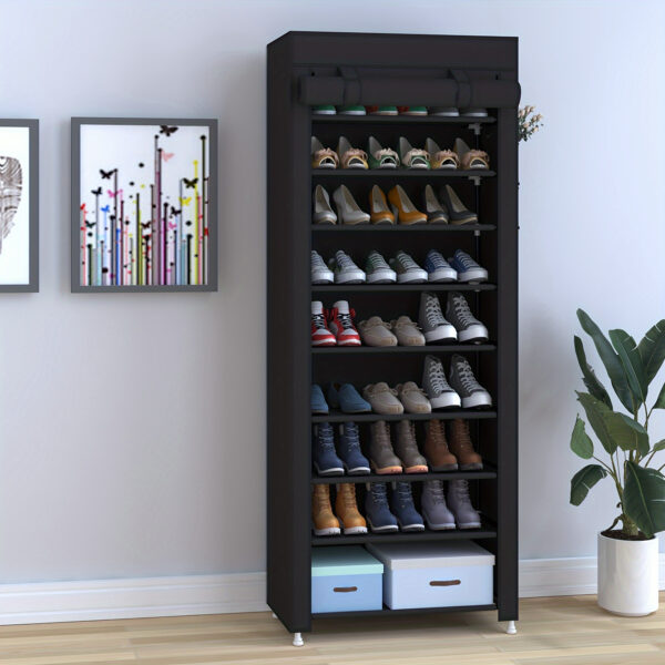 Second image of Space-Saving 9-Tier Shoe Rack Organizer with Dust Cover - Easy Assembly, Perfect for Home & Closet Storage