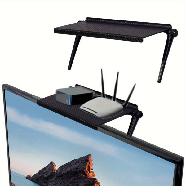 Adjustable Black TV Screen Top Shelf: Organize Your Media Box, Router, and More for a Tidy Home Office