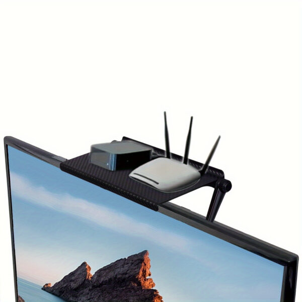 Second image of Adjustable Black TV Screen Top Shelf: Organize Your Media Box, Router, and More for a Tidy Home Office