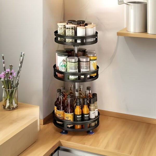 Second image of 360° Rotating Kitchen Organizer - Adjustable Height Spice Rack & Storage Turntable, Sleek Design for Space-Saving Efficiency in Kitchens and Bathrooms