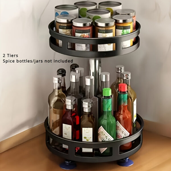 360° Rotating Kitchen Organizer - Adjustable Height Spice Rack & Storage Turntable, Sleek Design for Space-Saving Efficiency in Kitchens and Bathrooms