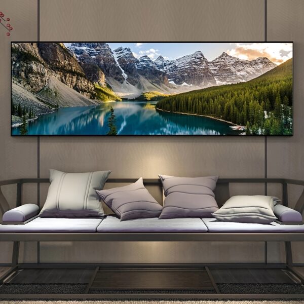 Second image of 1pc Canvas Painting, Lake Forest Mountain Scenery Painting, Wall Art Decor, For Living Room, Bedroom, No Frame, 49.99*149.99cm