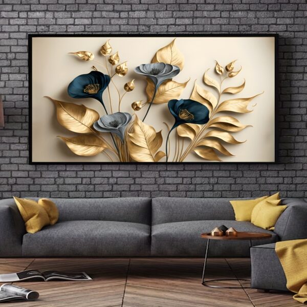 1pc Unframed Creative Canvas Poster, Golden Leaves Painting, Modern Art Canvas Wall Art, Artwork Wall Painting For Gift, Bedroom, Office, Living Room, Cafe, Bar, Wall Decor, Home And Dormitory Decoration