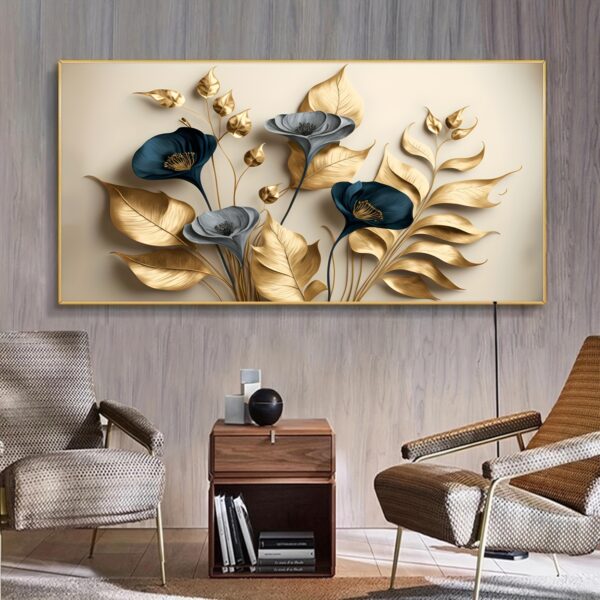 Second image of 1pc Unframed Creative Canvas Poster, Golden Leaves Painting, Modern Art Canvas Wall Art, Artwork Wall Painting For Gift, Bedroom, Office, Living Room, Cafe, Bar, Wall Decor, Home And Dormitory Decoration