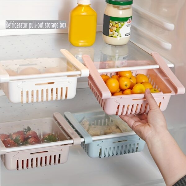 1/2pcs Fridge Drawer Organizer, Retractable Drawer Refrigerator Storage Box, Pull Out Bins, Fridge Shelf Holder Storage Box