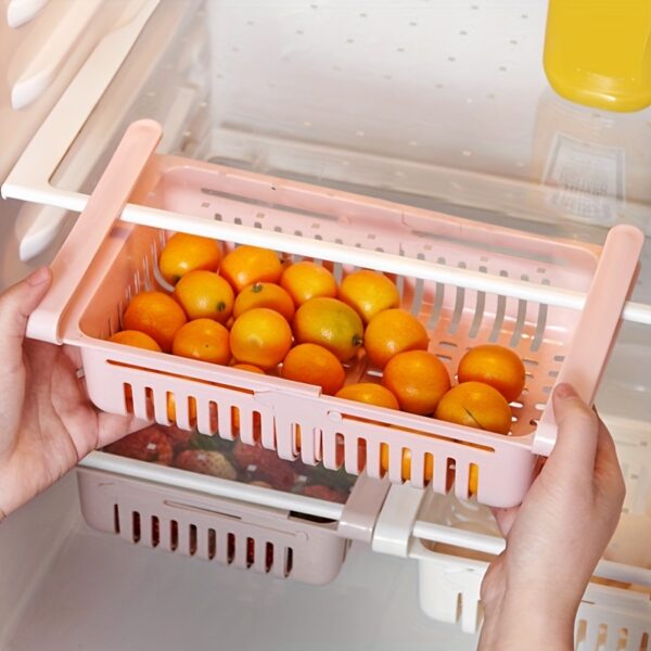 Second image of 1/2pcs Fridge Drawer Organizer, Retractable Drawer Refrigerator Storage Box, Pull Out Bins, Fridge Shelf Holder Storage Box