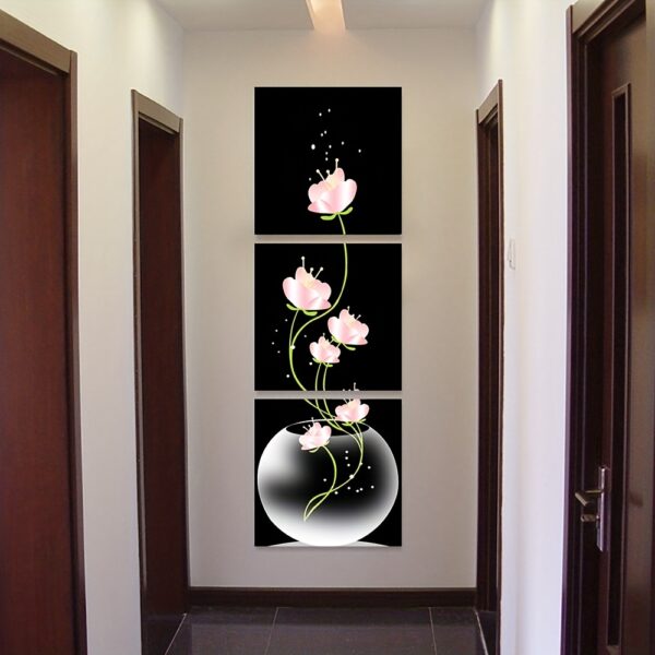 3pcs Pink Flower Square Canvas Prints Painting, Wall Art Picture For Living Room Entrance Home Decoration, No Frames