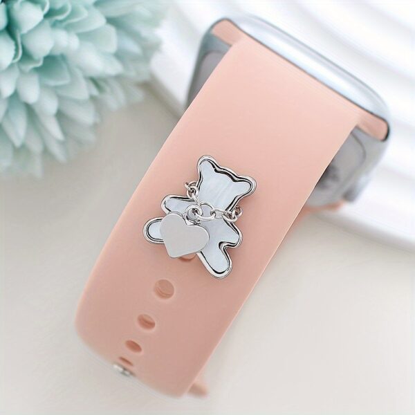 Charming Heart & Bear Watch Band Charms for Apple Watch - Cute Natural Stone Decorations, Multiple Colors Available