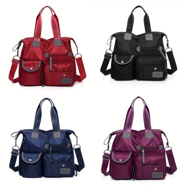 Second image of New Large Capacity Solid Color Nylon Handbag With Multiple Pockets