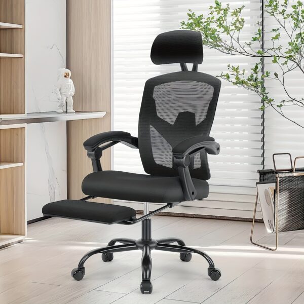 Executive High-Back Mesh Office Chair - Reclining, Swiveling, Rolling with Footrest, Headrest, and Armrest - Ergonomic Computer Desk Chair for Adults with Superior Lumbar Support and Breathable Mesh Fabric