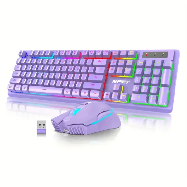 Second image of 1pc NPET S21 Wireless Gaming Keyboard and Mouse Combo, RGB Backlit, Ergonomic Mechanical Feel, Quiet Design, Rechargeable Lithium Polymer Battery, Multimedia Controls, Type-C Charging, 2.4G/3G/4G/5G, No Charger Included