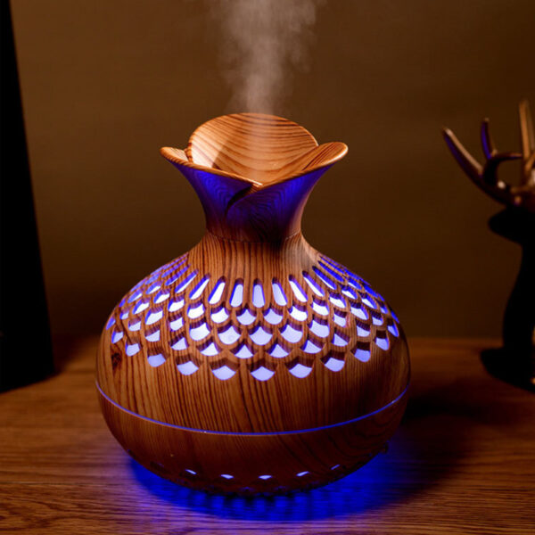 Second image of 10.14oz USB Wooden Flower Aromatherapy Humidifier with Colorful Lamp - Dual Spray Modes, Evaporative Operation, Ideal for Bedroom, Home Office, Water Replenishment, Atmosphere Light, Birthday Gift