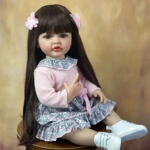 Second image of BZDOLL Full Body Silicone Reborn Doll Girl Baby 55cm 22inch Lifelike Princess Newborn Toddler Bebe Toy Lovely Birthday Gift