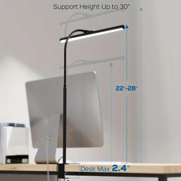 Dimmable LED Desk Lamp JACKYLED Modern Desk Lamps for Home Office with Gooseneck Clamp, Eye Caring, Touch Control for Study Reading Architect