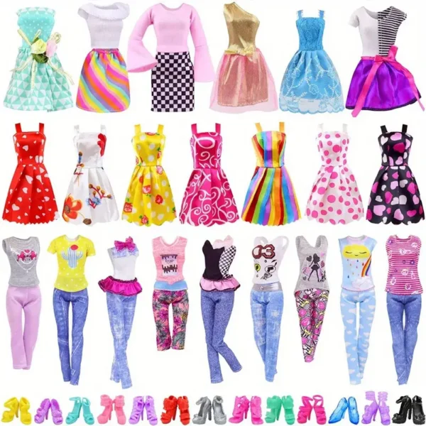 32-Piece Ultimate Fashion Doll Wardrobe and Accessories Kit for 11.5-Inch Dolls - Includes Stylish Dresses, Trendy Shoes, Sparkling Crowns, and Magical Wands - Perfect for Creative Play, Ages 6-8 Years