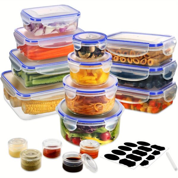 YASHE 32pcs Plastic Food Containers With Lids, Airtight Food Storage Containers For Kitchen Storage, 100% Leakproof, BPA-Free Meal Prep Containers With Labels & Marker