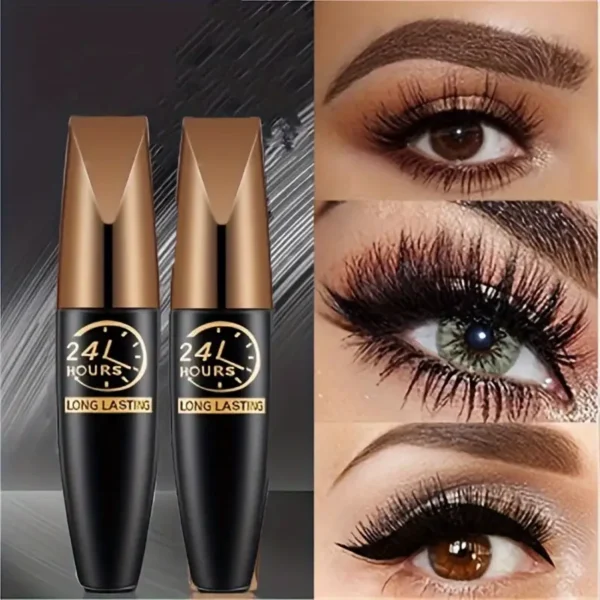 Second image of 2Pcs 8D Silk Fiber Mascara - Waterproof & Long-lasting, Dramatic Volume for eyelash extension - Black, Thickening & Curling, Natural Look Cosmetic