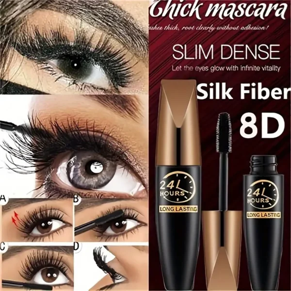 2Pcs 8D Silk Fiber Mascara - Waterproof & Long-lasting, Dramatic Volume for eyelash extension - Black, Thickening & Curling, Natural Look Cosmetic