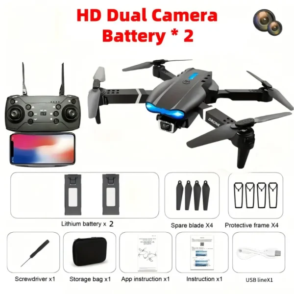 E99 Drone with Two Cameras, Foldable Remote Control Drone, Dual Power and Dual Camera Aerial Aircraft, Send Protective Frame Remote Control Drone, Suitable for Beginners To Prepare, Affordable Drone for Indoor and Outdoor Use, Christmas Halloween Thanksgiving Gift