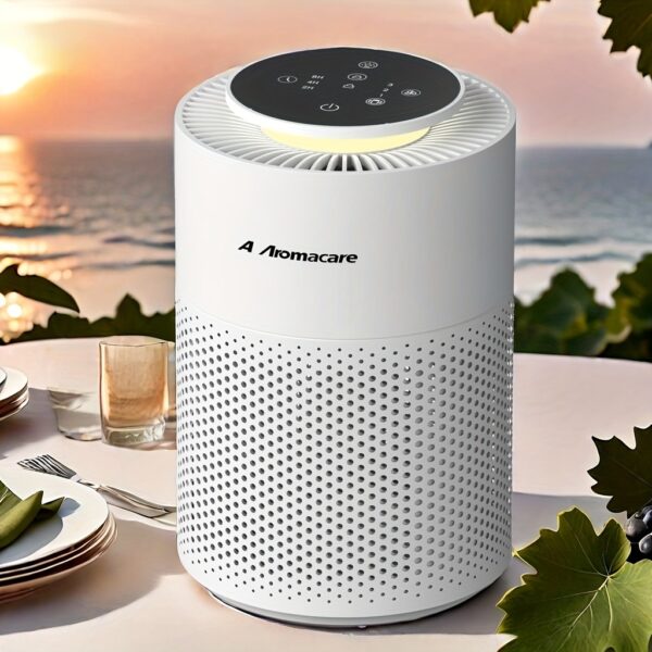 A Aromacare Air Purifiers for Bedroom Home, True HEPA Filter Cleaner with Timer, Night Light, Safety Lock, Effectively Clean 99.93% Hair, Smoke, Dust, Pet Dander, Odors, Desktop, Portable, White