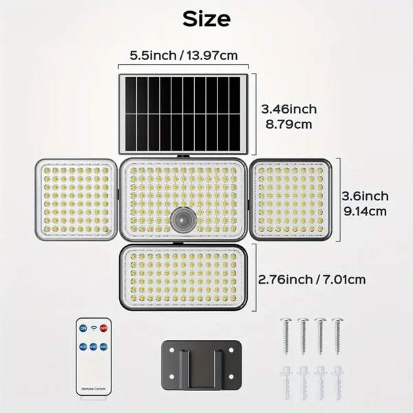 Second image of JACKYLED Solar Lights Outdoor, 2500LM 304 LED Motion Sensor Outdoor Lights with Remote, 4 Heads Solar Flood Lights for Outside Security Lights for Yard Patio