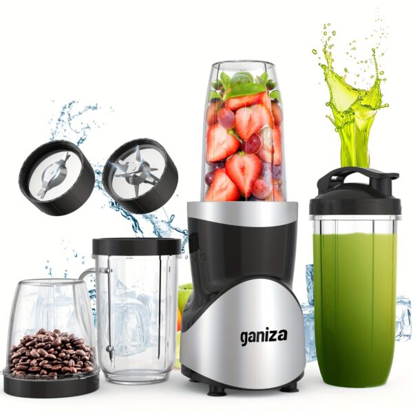 Ganiza Smoothie Blender, Blender For Shakes And Smoothies, 15-Piece Personal Blender And Grinder Combo For Kitchen, Smoothies Maker With 4 BPA-Free Portable Blender Cup, Nutritious Recipe, MAX 900W