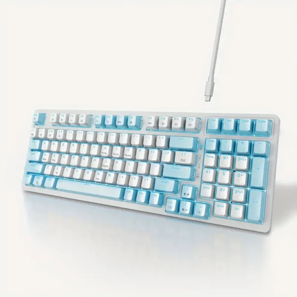 Second image of Full-Size 98-Key Baoced Mechanical Gaming Keyboard with Red Switch, ICY Blue Backlight, Anti-Ghosting, Detachable USB Type-C Cable, and Adjustable Kickstand