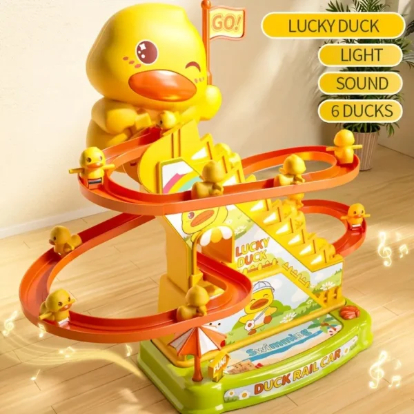 Second image of Ducklings Climbing Stairs Toy, Electric Slide Yellow Duck Toy, Toys For Boys And Girls, Holiday Gift, Light And Music Toy Easter Gift Halloween Christmas Gift