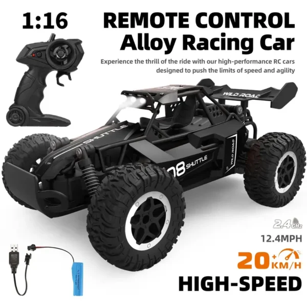 1:16 2.4G Remote Control Car, High-Speed Up To 20 Km/h, All Terrain Off-Road Electric Toy Car, Christmas, Halloween, Thanksgiving Day Gift