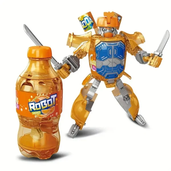 Transformable Soda Robot Figurine - Interactive Beverage Desk Decor, ABS Resin Collectible Toy Set