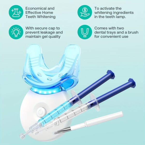 Second image of Teeth Whitening Kit, LED Teeth Whitening Light with 6 X 3ml Carbamide Peroxide Teeth Whitening Gel, Included 2 Mouth Trays & Tray Case and Brush, Safe Enamel, Fast and Gentle Teeth Whitening