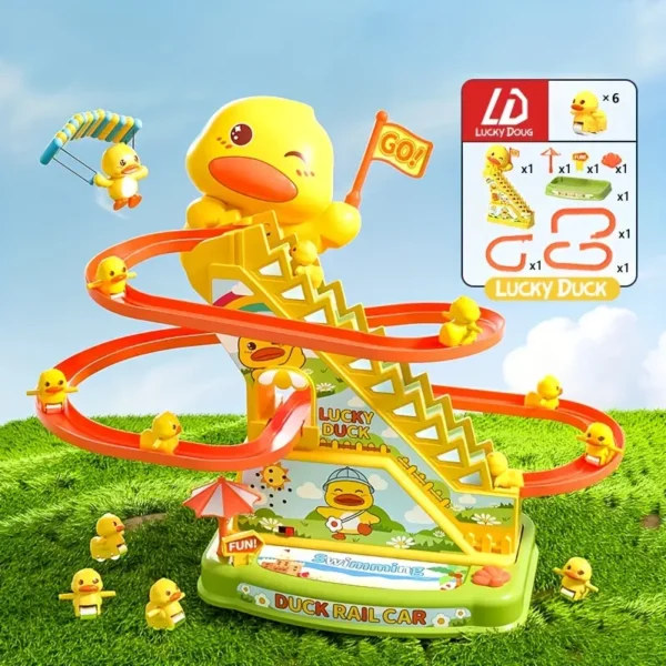 Ducklings Climbing Stairs Toy, Electric Slide Yellow Duck Toy, Toys For Boys And Girls, Holiday Gift, Light And Music Toy Easter Gift Halloween Christmas Gift