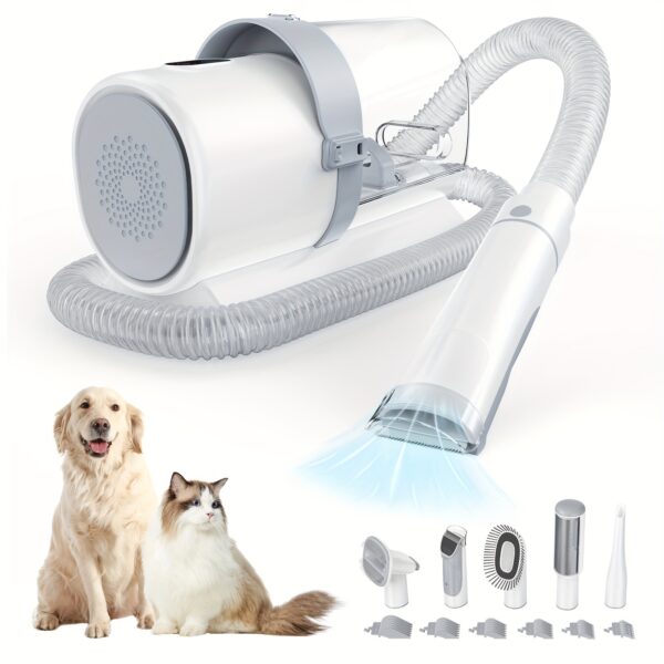 5-in-1 Pet Grooming Vacuum Kit - Strong 99% Pet Hair Removal, Professional Clippers with 6 Guide Combs, Multi-Functional Grooming Tools for Dogs, Cats, and Other Animals - Easy Cleaning, Detachable Design, and Complete Grooming Solution