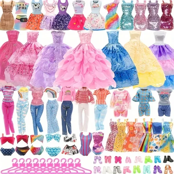 42pcs Doll Accessories, 3pcs Dresses, 4pcs Tops, 4pcs Pants, 3pcs Party Dresses, 2 Sets Swimsuit Bikini, 6pcs Stand Skirts, 10pcs Hangers 10pcs Shoes For 11.5 In Doll, No Doll, Christmas Gift