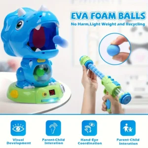 EagleStone Moveable Dinosaur Shooting Toys For Kids, Triceratops Dino Shooting Games With 2 Gun, 48 Balls, LCD Score Record, For Boys And Girls, Party Favor For Indoor And Outdoor