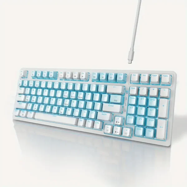 Full-Size 98-Key Baoced Mechanical Gaming Keyboard with Red Switch, ICY Blue Backlight, Anti-Ghosting, Detachable USB Type-C Cable, and Adjustable Kickstand