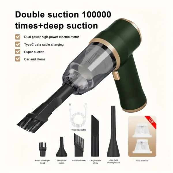 Handheld wireless portable vacuum cleaner, rechargeable, 2000 * 2 milliampere battery, suction force 5000Pa, integrated blowing and suction, suitable for multifunctional high-power small home appliance vacuum cleaners in automobiles and households